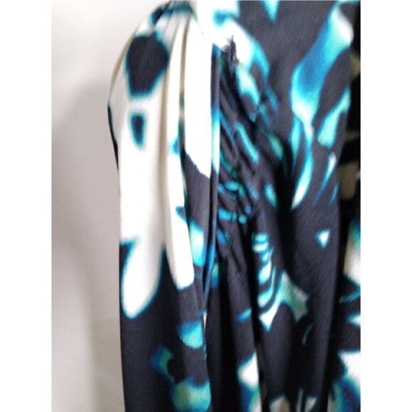 WORTHINGTON Stretch Drape Neck Sexy Blue/Green/Black/White Floral Top XL - Picture 5 of 8